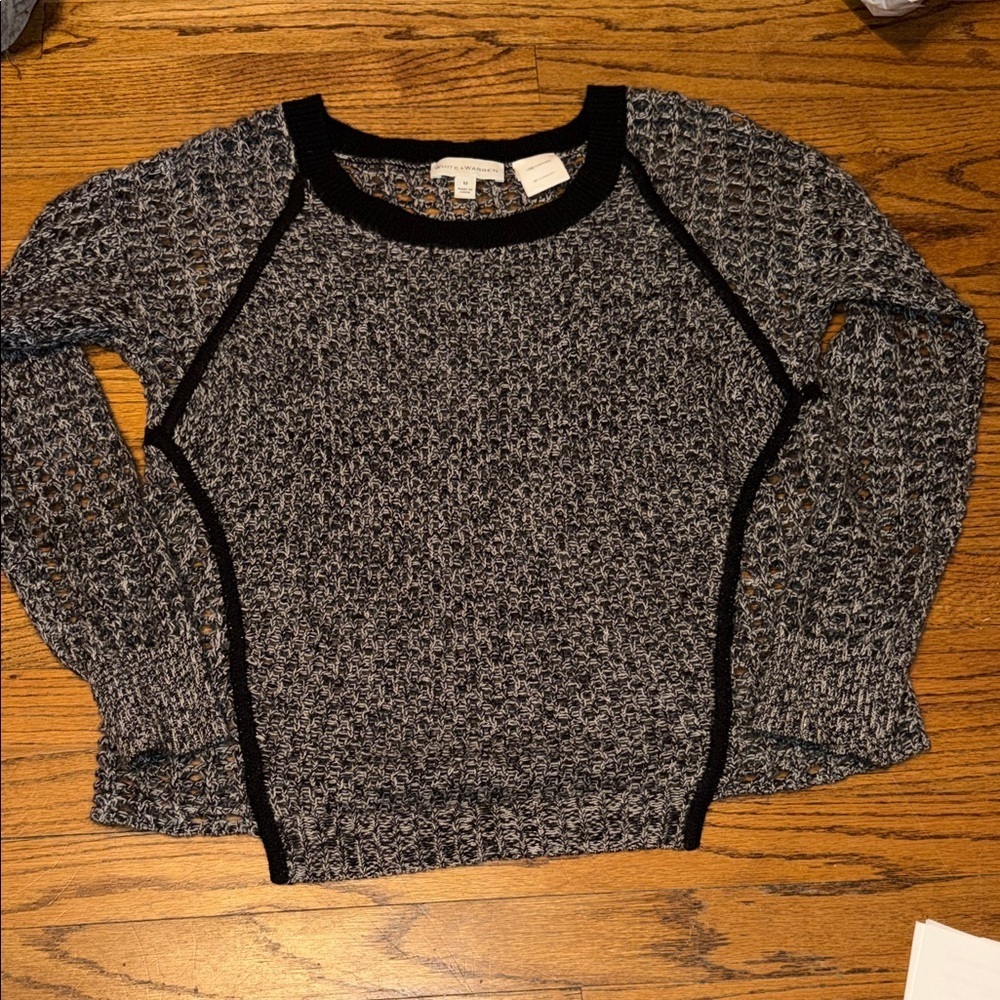 White + Warren Black and Cream Cashmere Sweater